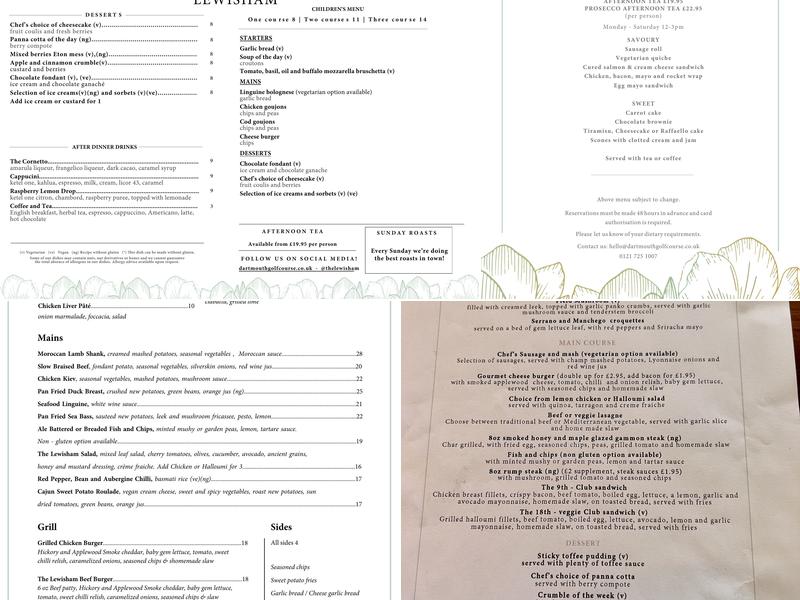 The Lewisham Bar & Restaurant Menu