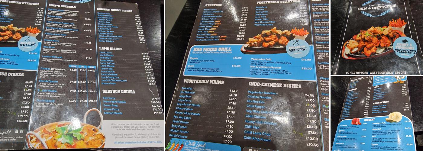 The New Hen & Chickens Bar & Grill Menu