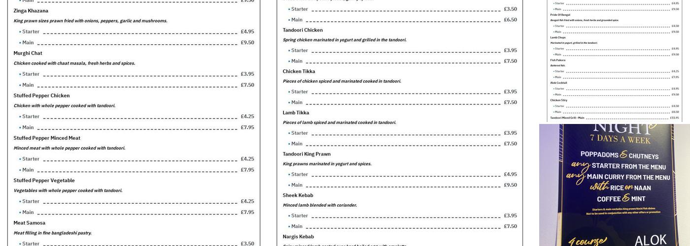 Alok Contemporary Asian Cuisine Menu