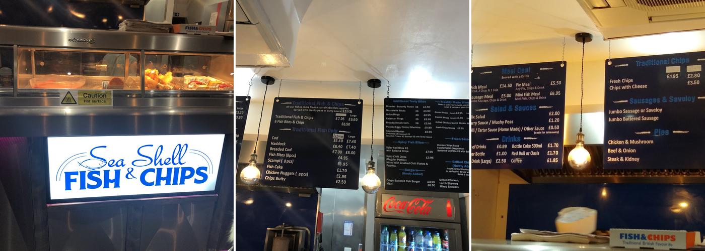 Sea Shell Fish and Chips Menu