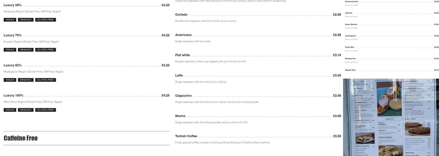 Aromas Artisan Cafe Menu