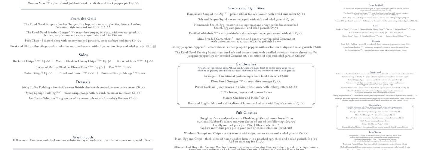 Royal Naval Reserve Menu