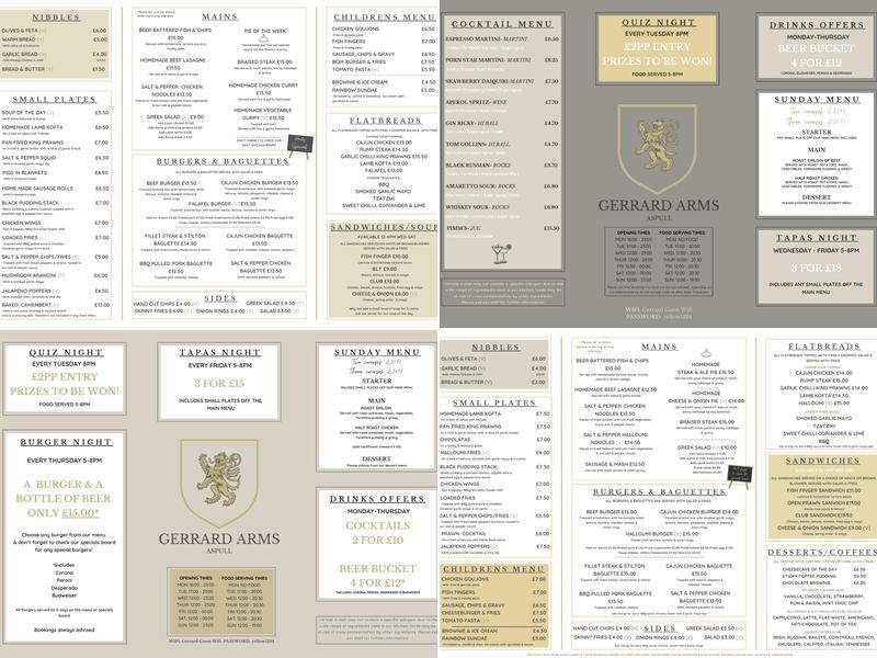 Gerrard Arms Menu