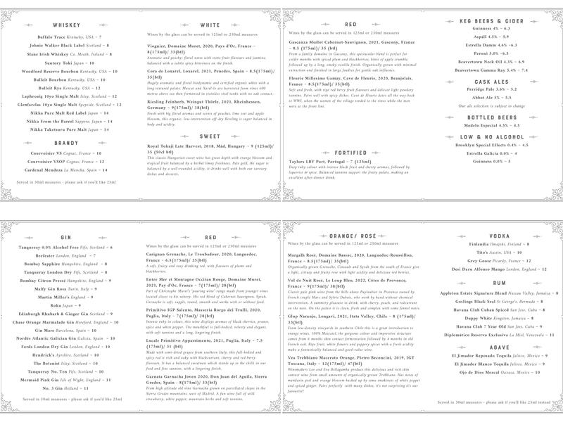 Lucky Lychee at The Green Man Winchester Menu