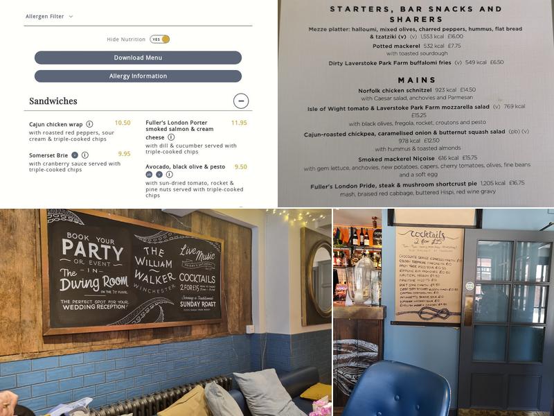 The William Walker, Winchester Menu