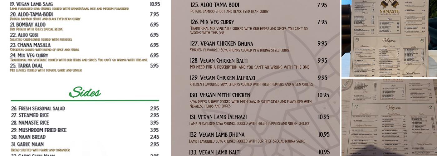 Namaste Nepalese and Indian Restaurant Menu