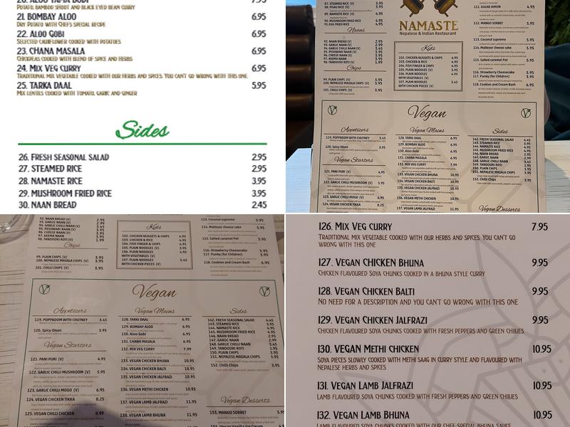 Namaste Nepalese and Indian Restaurant Menu
