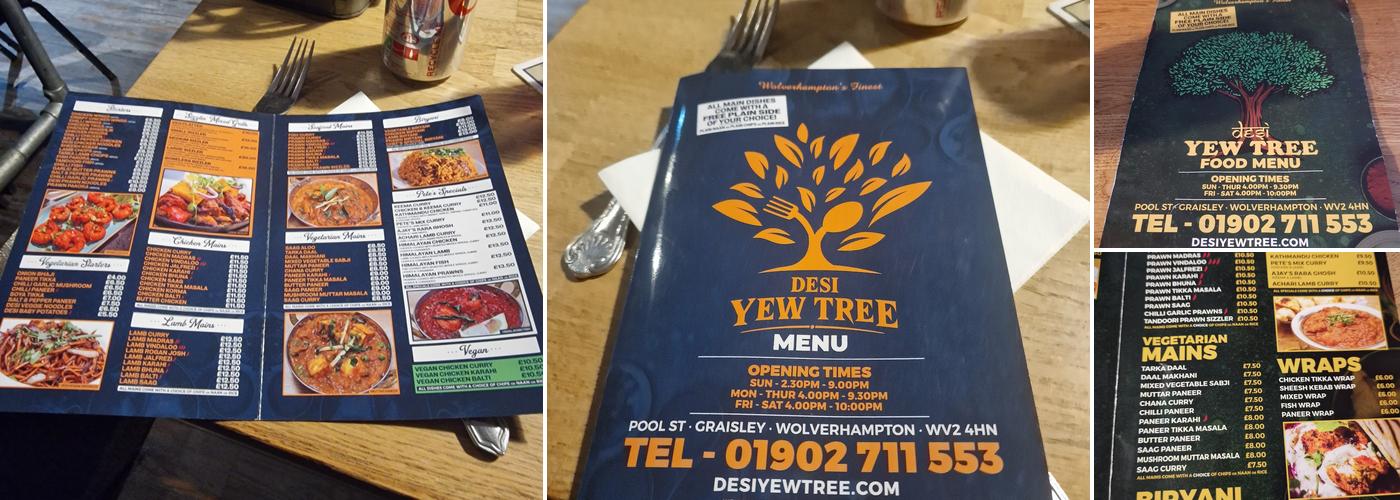 Desi Yew Tree Menu