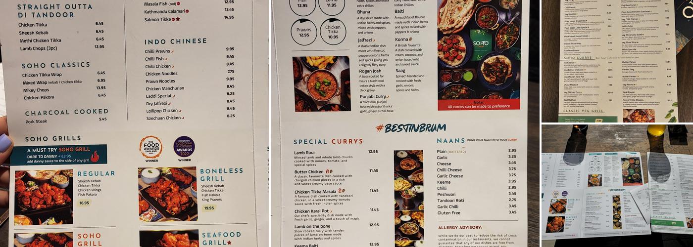 Soho Tavern Hampton In Arden Menu