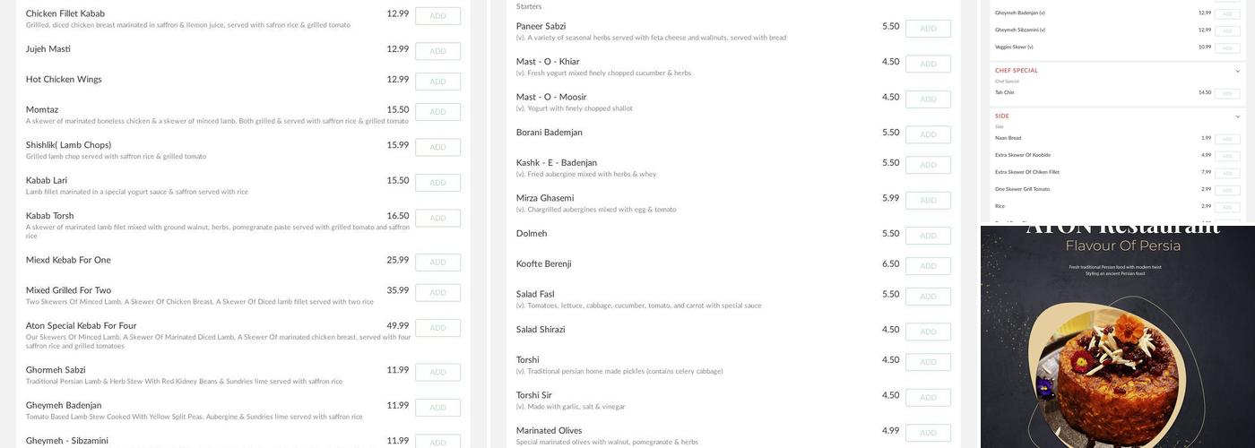 ATON Persian Restaurant & Bar Menu