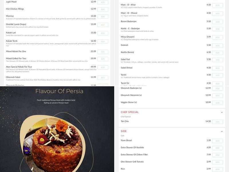 ATON Persian Restaurant & Bar Menu