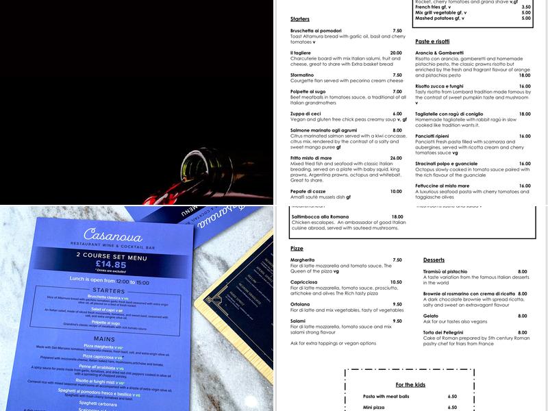 Casanova Restaurant & cocktail bar Menu