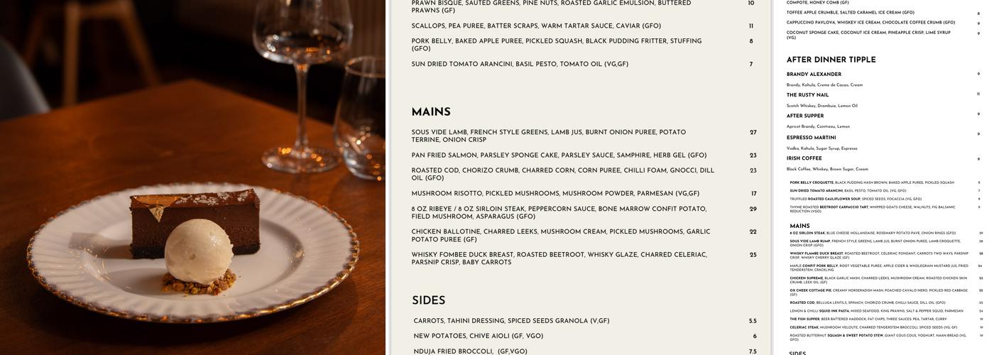 Holt Restaurant Sheffield Menu