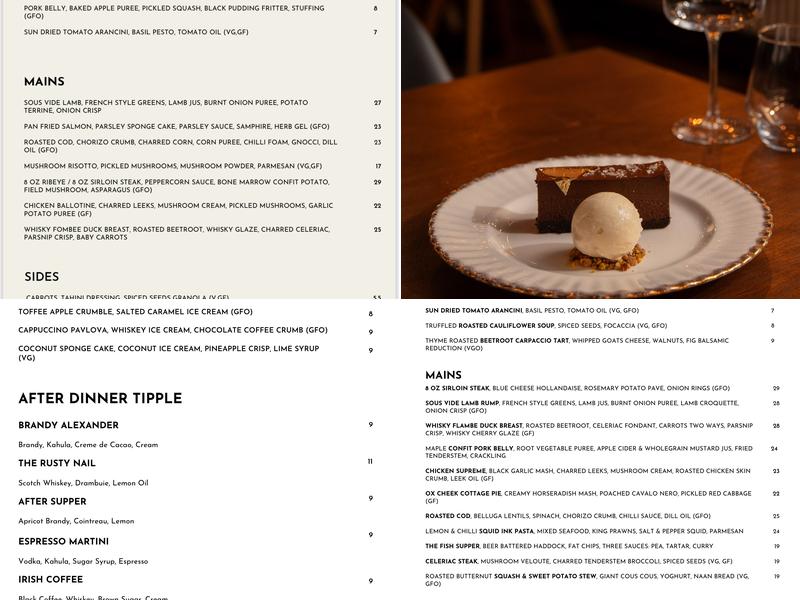 Holt Restaurant Sheffield Menu