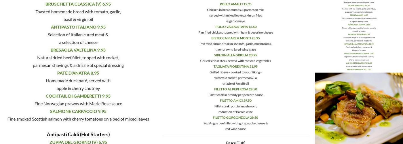 Amaro Italian Restaurant & Bar Menu