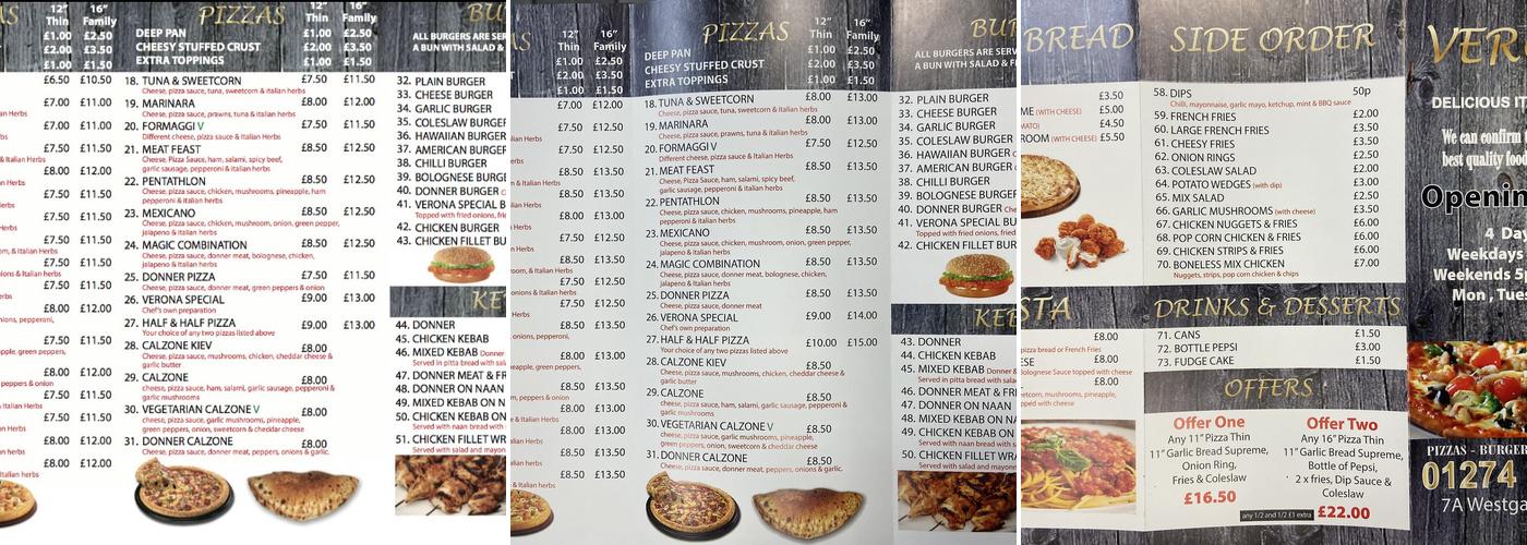 Verona Pizza Menu