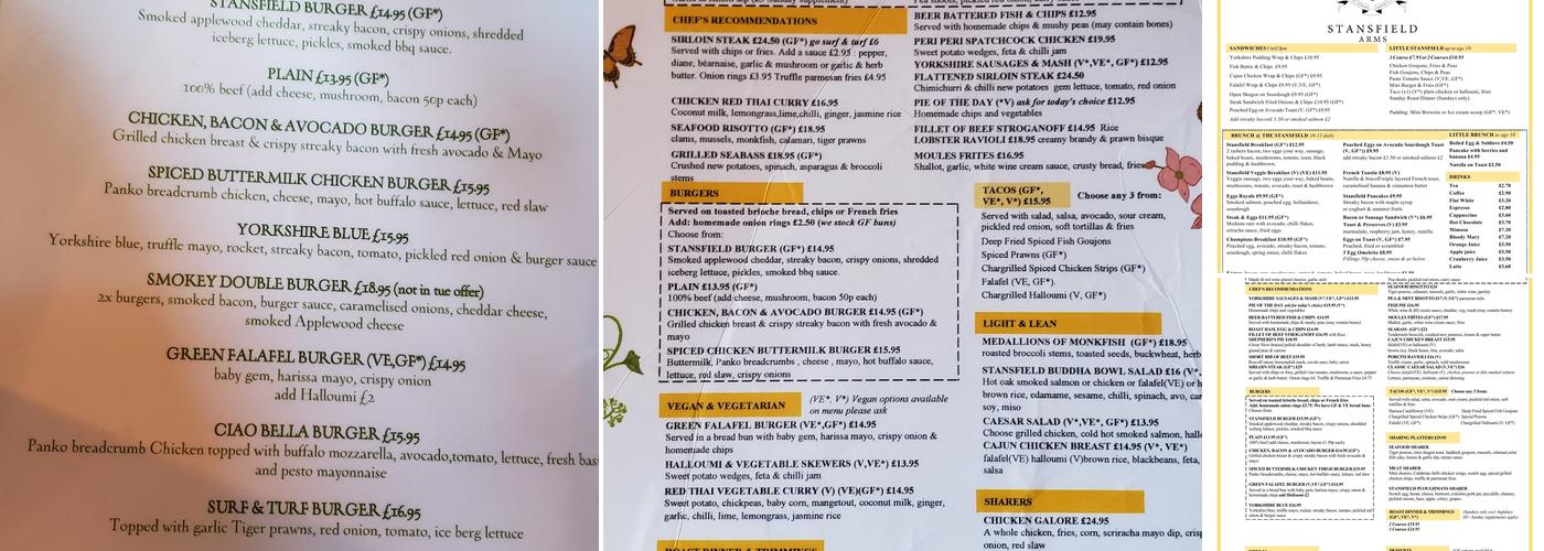 Stansfield Arms Menu