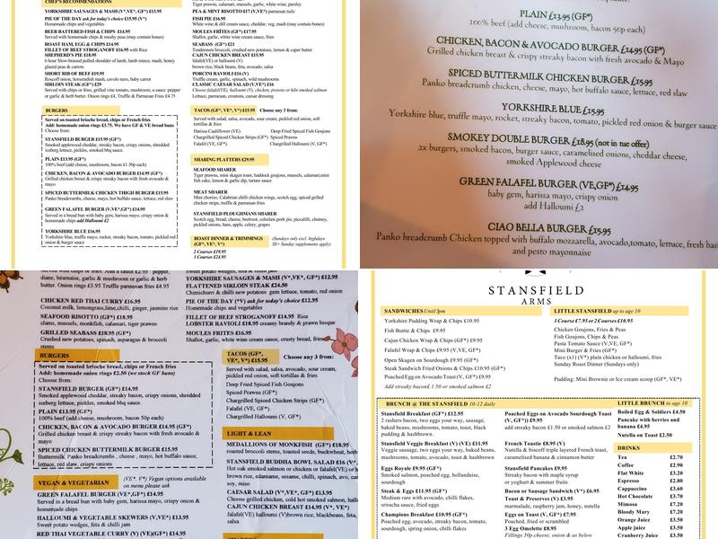 Stansfield Arms Menu