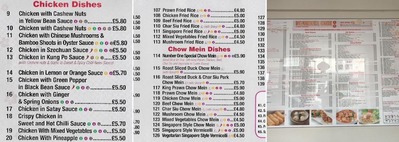 No.1 Chinese takeaway Menu