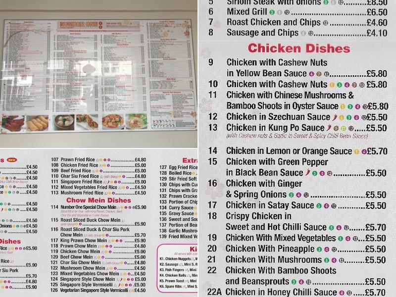 No.1 Chinese takeaway Menu