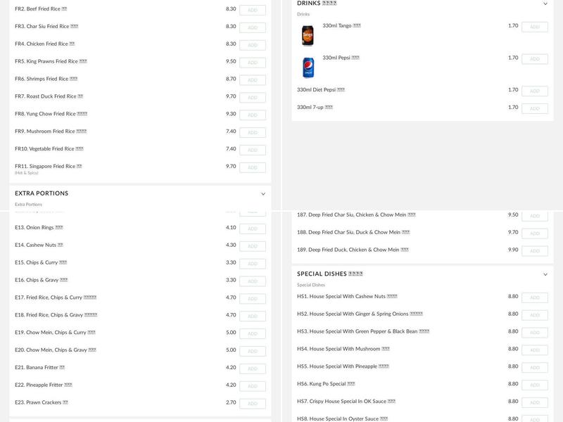 Golden Horse Chinese Takeaway Menu