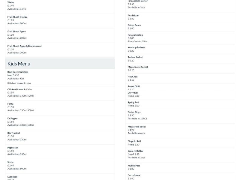 Superfry Fish Bar Menu