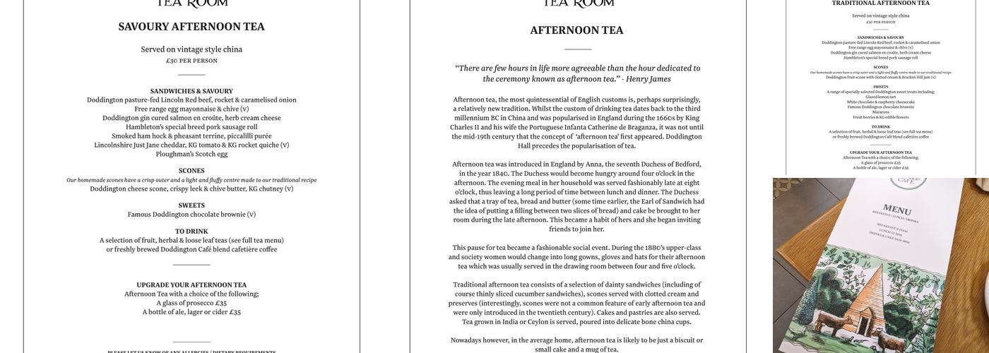 Doddington Tea Room Menu