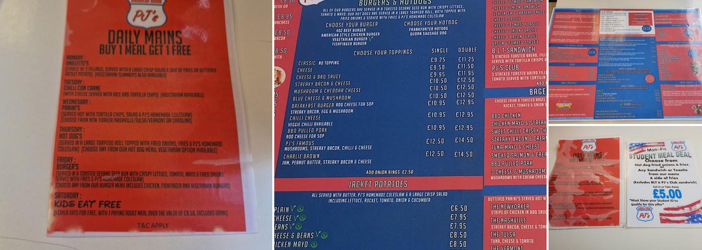 PJ's American Diner Menu