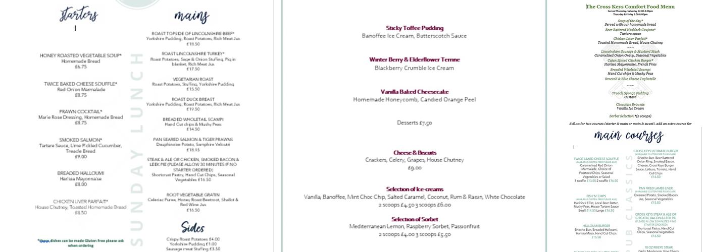 The Cross Keys Stow Menu