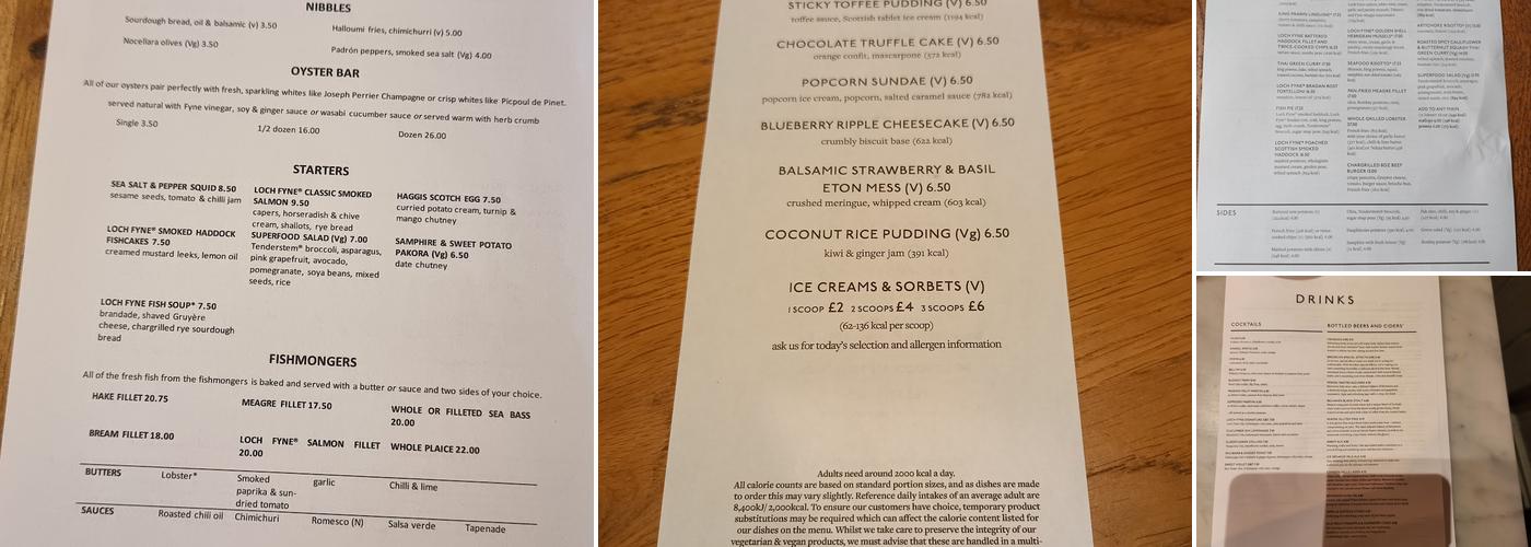 Loch Fyne Restaurant and Bar Menu