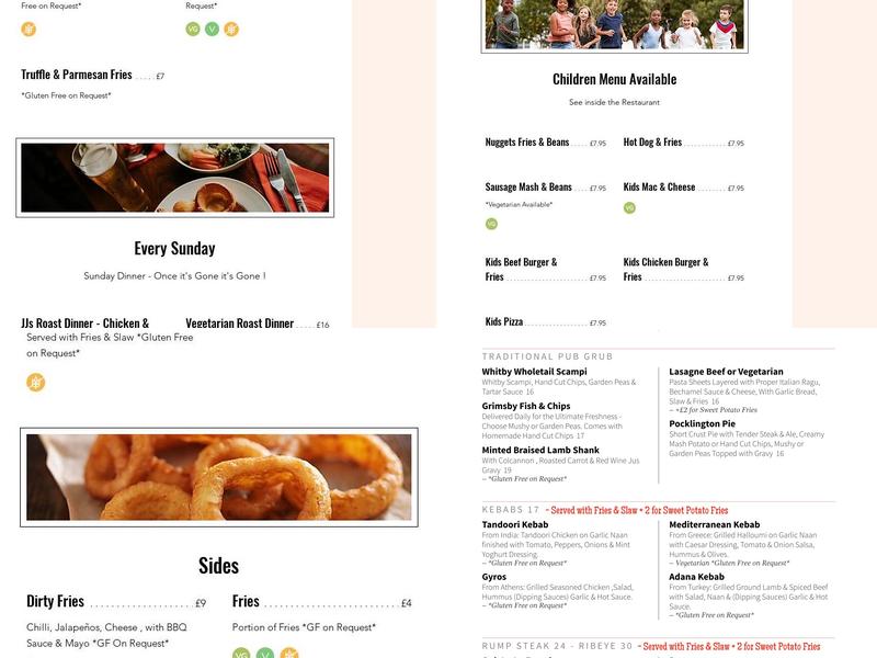 JJs Bar & Kitchen Menu