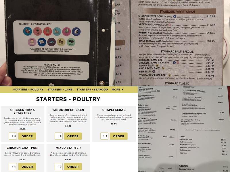 Standard Balti House Menu