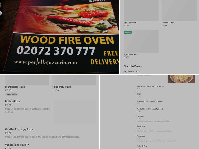 Perfetta Pizzeria Menu