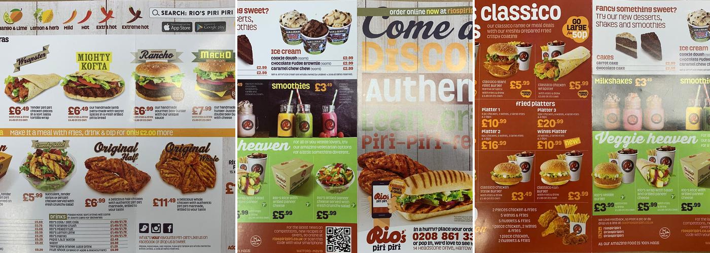 Rio's Piri Piri Menu