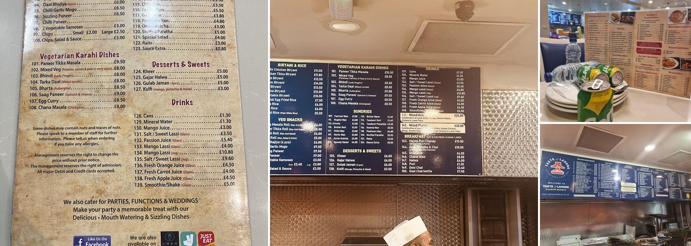 Taste of Lahore Restaurant Menu