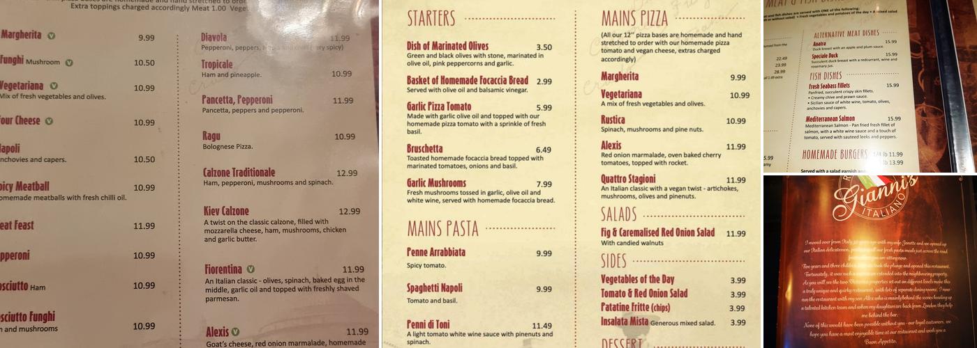 Gianni's Italian Restaurant Menu