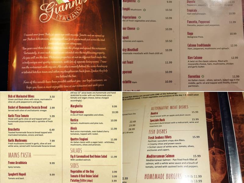 Gianni's Italian Restaurant Menu