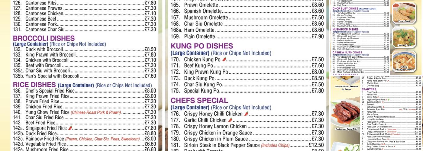 Yan’s Chinese Takeaway Menu
