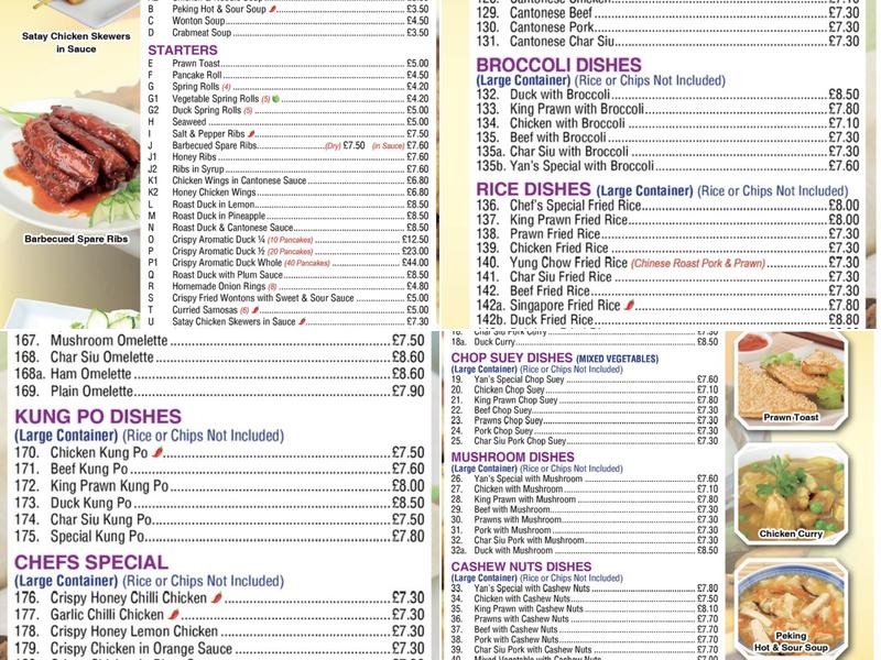 Yan’s Chinese Takeaway Menu