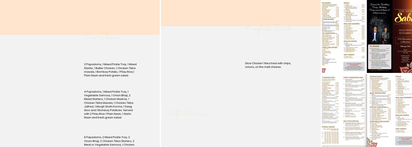 The New Saba indian restaurant Menu