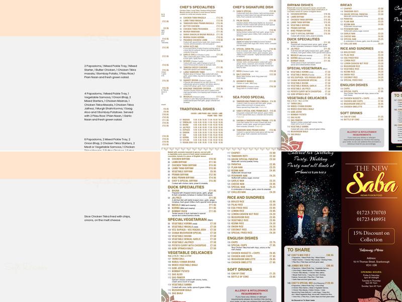 The New Saba indian restaurant Menu