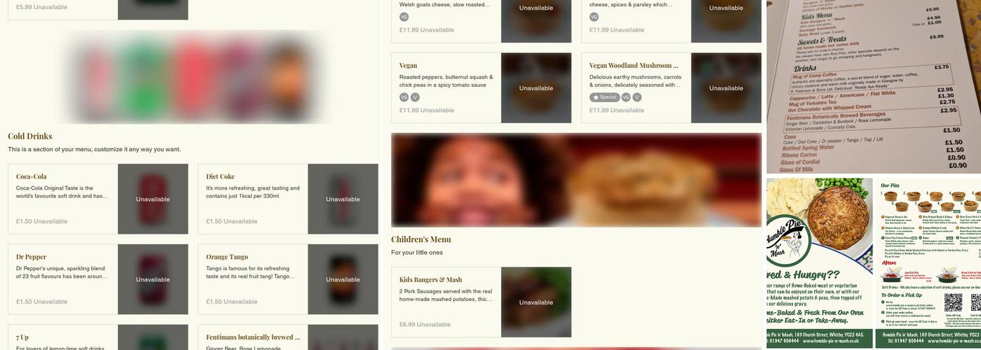 Humble Pie n Mash Ltd Menu