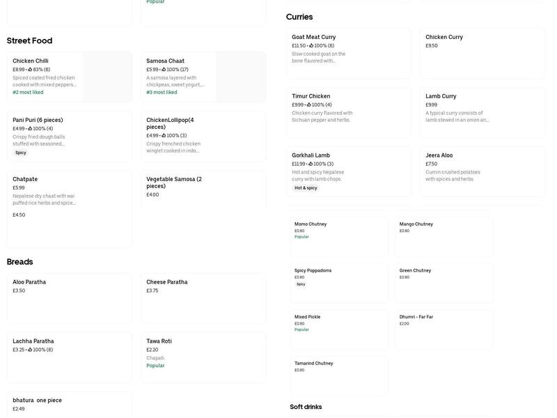 Jatra Nepalese Cusine London Menu