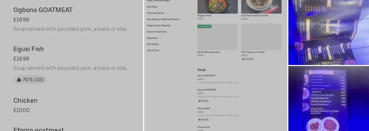 Kuramoh Lounge Pan-African Restaurant Menu