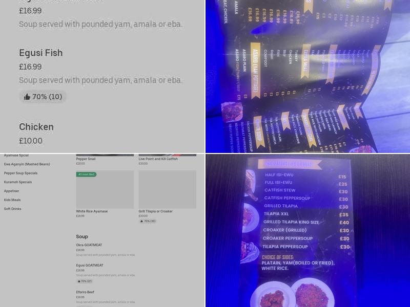 Kuramoh Lounge Pan-African Restaurant Menu