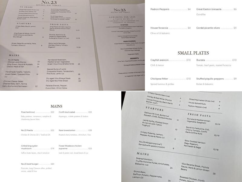 No 23 Menu