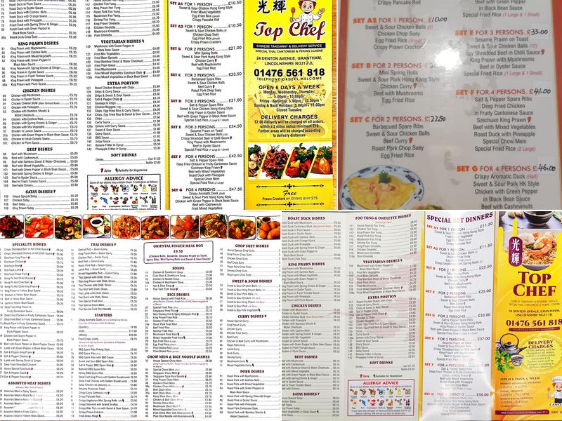 Top chef Chinese takeaway grantham Menu
