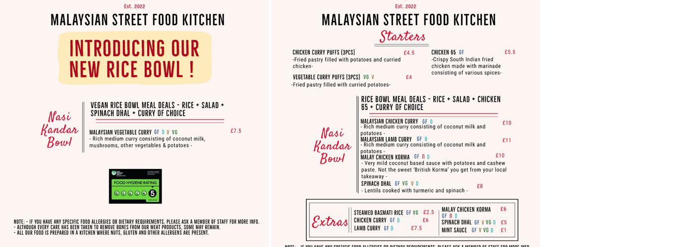 Malayan Tiger Newark Menu