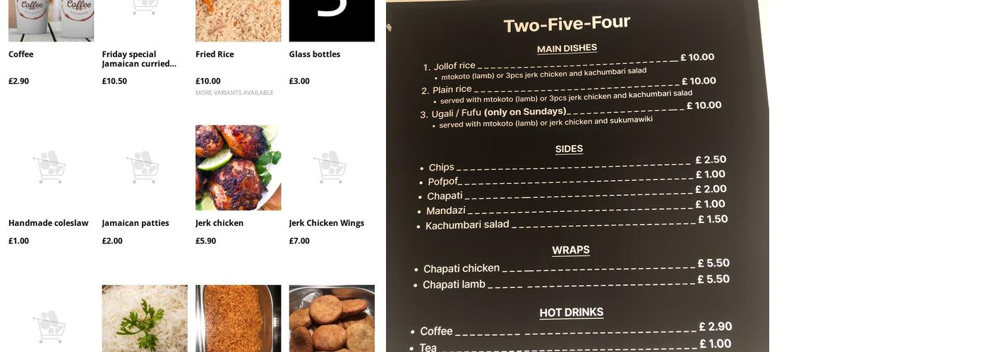Two-Five-Four Periperi & Grill Menu