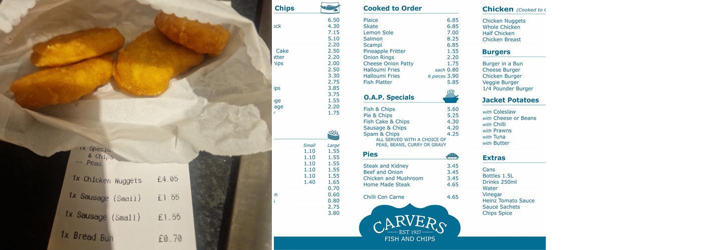Carvers Fish & Chips Menu